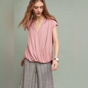 Anthropologie Saturday Sunday Clarissa V-Neck‎ Blush Pink Wrap Top Blouse Small